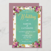 Groene Stippen Roze Blauwe Floral Weddenschap Kaart (Voorkant / Achterkant)