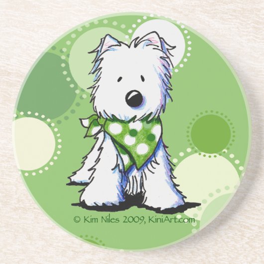 Groene Stippen Westie Dog Onderzetter (Voorkant)