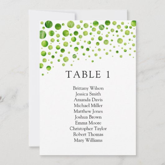 Groene stippen zitplaatskaart. Trouwtafelplan Kaart (Voorkant)
