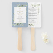 Groene Stof Blauw Doop Doopfeest Programma Handwaaier (Voorkant en achterkant)