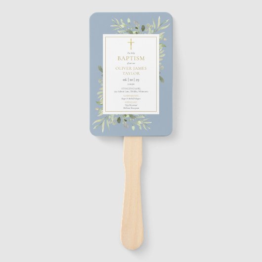 Groene Stof Blauw Doop Doopfeest Programma Handwaaier (Voorkant)