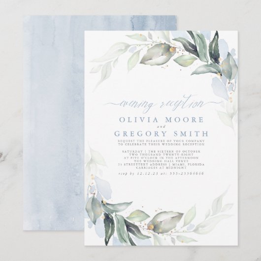 Groene Stof Blauw Elegante Avondreceptie Kaart (Voorkant / Achterkant)