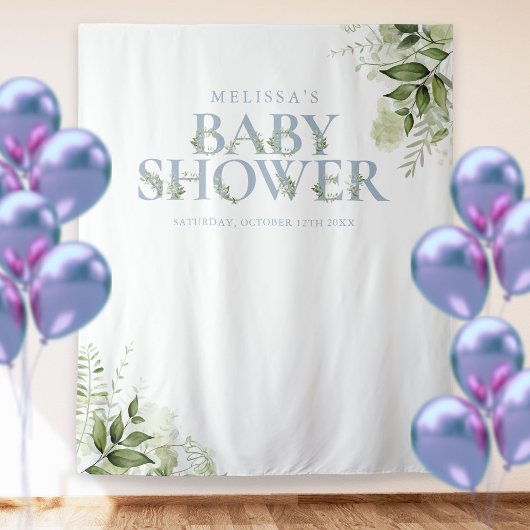 Groene Stof Dusty Blue Baby Shower Fotobackdrop Wandkleed