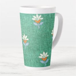 Groene stof met bloemen latte mok