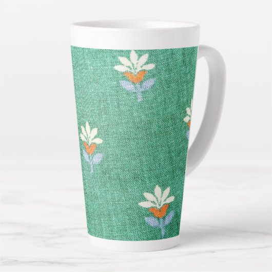 Groene stof met bloemen latte mok (Rechterhoek)