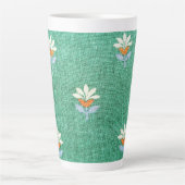 Groene stof met bloemen latte mok (Voorkant)