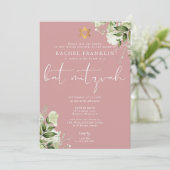 Groene Stof Roze Roze Monogram Bat Mitzvah Kaart (Staand voorkant)