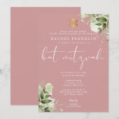 Groene Stof Roze Roze Monogram Bat Mitzvah Kaart (Voorkant / Achterkant)