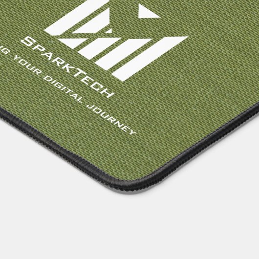 Groene Stoffentextuur Elegant Monogram Logo Custom Bureaumat (Hoek)