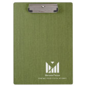 Groene Stoffentextuur Elegant Monogram Logo Custom Klembord (Voorkant)