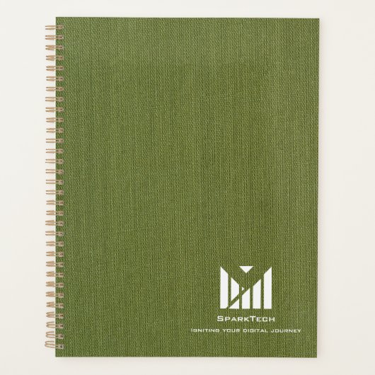 Groene Stoffentextuur Elegant Monogram Logo Custom Planner (Voorkant)
