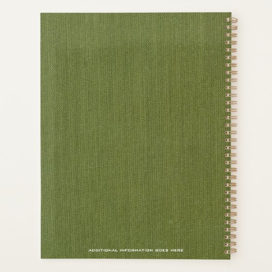 Groene Stoffentextuur Elegant Monogram Logo Custom Planner (Achterkant)
