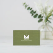 Groene Stoffentextuur Elegant Monogram Logo Custom Visitekaartje (Staand voorkant)