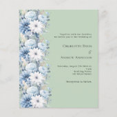 Groene stoffige blauwe bloemen bruiloft uitnodigin (Voorkant)