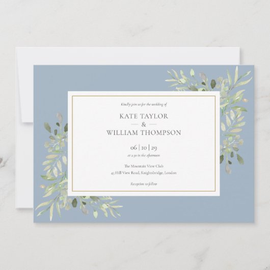 Groene stoffige blauwe fotolandschap huwelijksuitn kaart (Voorkant)