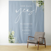 Groene stoffige blauwe verlovingsfeest achtergrond wandkleed (In situ)