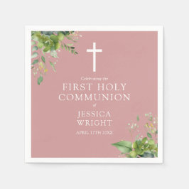 Groene stoffige roze roze Eerste Heilige Communie Servet