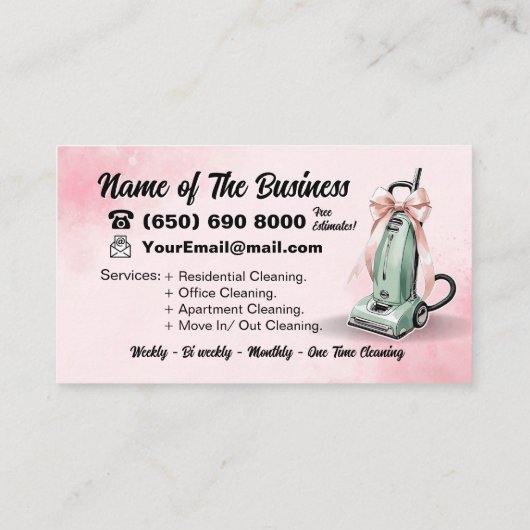 Groene Stofzuiger Huis schoonmaakdiensten Visitekaartje (Achterkant)