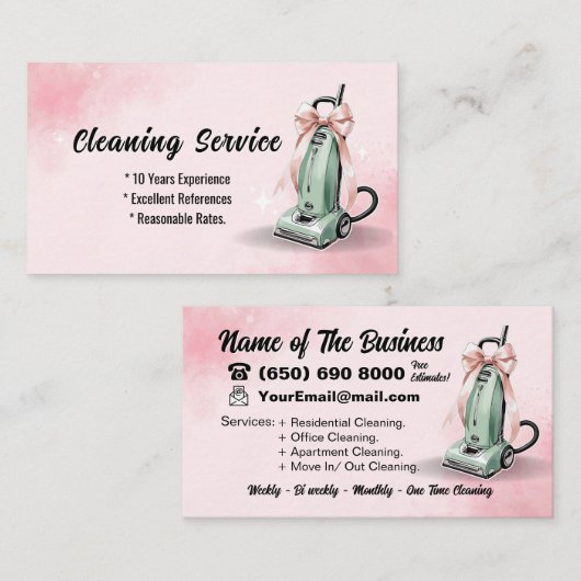 Groene Stofzuiger Huis schoonmaakdiensten Visitekaartje (Voorkant / Achterkant)