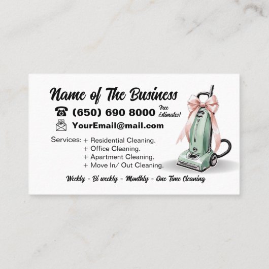 Groene Stofzuiger Huis schoonmaakdiensten Visitekaartje (Achterkant)