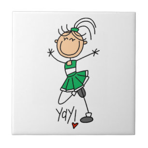 Groene Stokfiguur Cheerleader Tegeltje