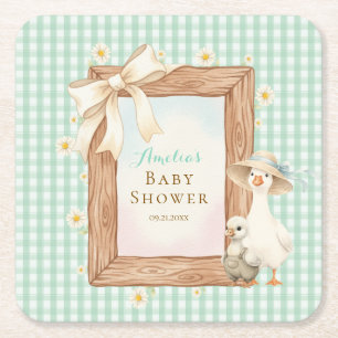 Groene Stomme Gans Baby Shower Papieren Onderzette Kartonnen Onderzetters