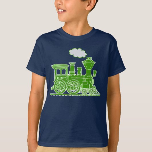 Groene stoomlocomotief aangepaste naam kinder t-sh t-shirt (Voorkant)