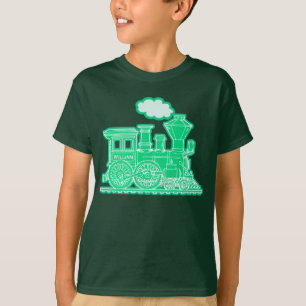 Groene stoomlocomotief "jouw naam" kinder t-shirt