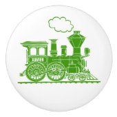 Groene stoomtrein aangepaste kunstdeurknop keramische knop (Voorkant)