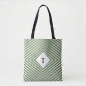 Groene Stralende Ruiten met Centraal Monogram Tote Bag (Voorkant)