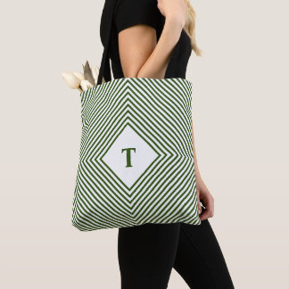 Groene Stralende Ruiten met Centraal Monogram Tote Bag