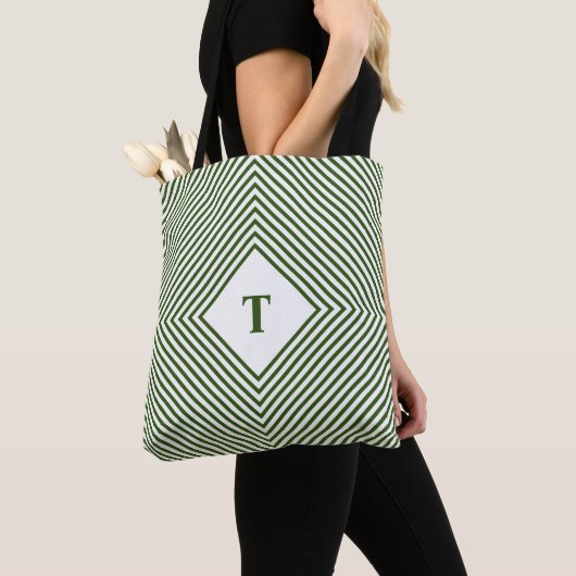 Groene Stralende Ruiten met Centraal Monogram Tote Bag (Dichtbij)