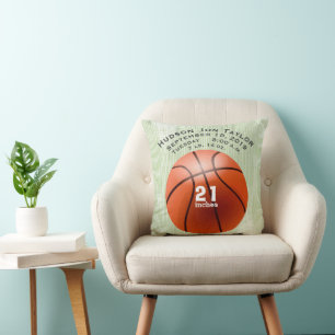 Groene Streep Basketbal Jongens Geboorte Record Kussen