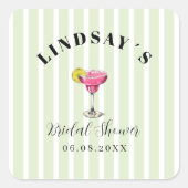 Groene Streep Cocktail Bruiloft Vierkante Sticker (Voorkant)