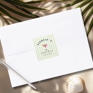 Groene Streep Cocktail Bruiloft Vierkante Sticker