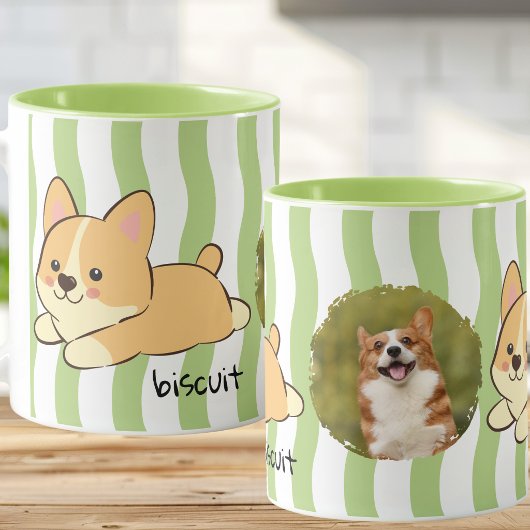 Groene Streep Corgi Foto Mok Ontwerp
