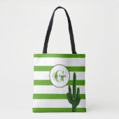 Groene Streep en Saguaro Monogrammed Gepersonalise Tote Bag (Voorkant)