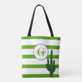 Groene Streep en Saguaro Monogrammed Gepersonalise Tote Bag (Achterkant)
