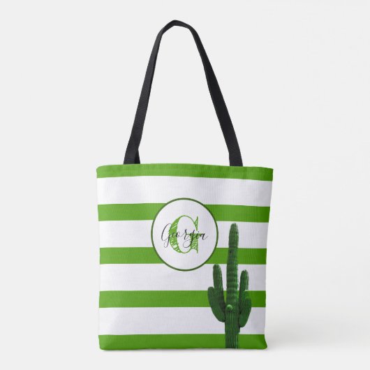 Groene Streep en Saguaro Monogrammed Gepersonalise Tote Bag (Achterkant)