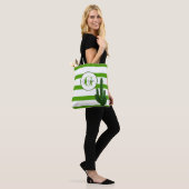 Groene Streep en Saguaro Monogrammed Gepersonalise Tote Bag (Op model)