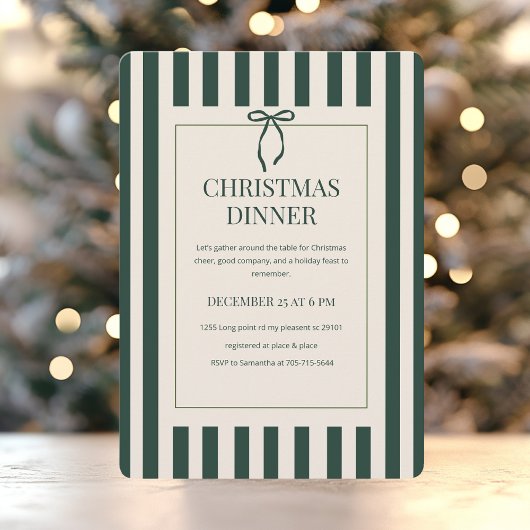 Groene Streep Kerst Dinner Kaart