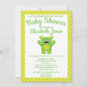 Groene Streep Kleine Monster Baby shower Invitatio Kaart (Voorkant)