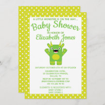 Groene Streep Kleine Monster Baby shower Invitatio