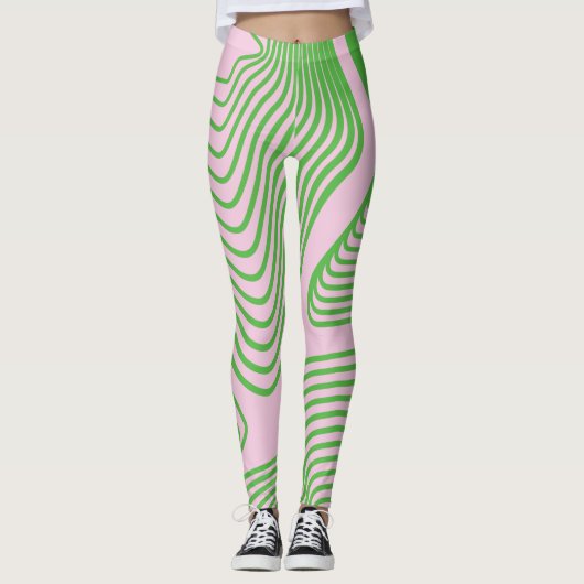 Groene streep op roze ondergrondse peulen leggings (Voorkant)