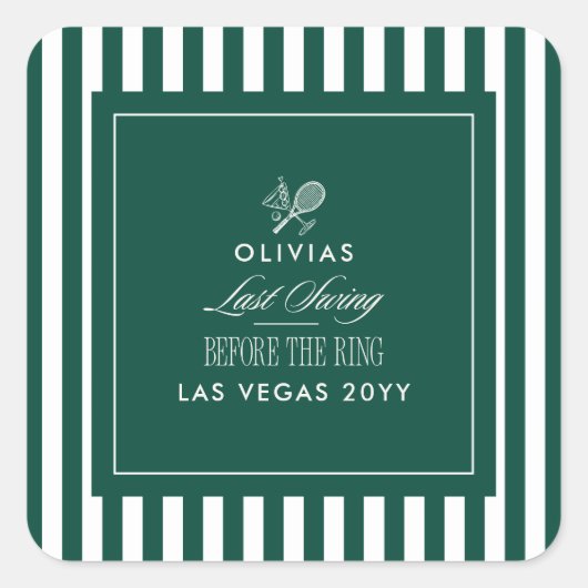 Groene Streep Tennis Modern Chic Bruidsfeest Favor Vierkante Sticker (Voorkant)