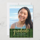 Groene strepen afstuderen foto gouden glitter scri aankondiging (Voorkant)