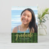 Groene strepen afstuderen foto gouden glitter scri aankondiging (Staand voorkant)