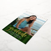 Groene strepen afstuderen fotoscript echt goud folie uitnodiging (Gedraaid)