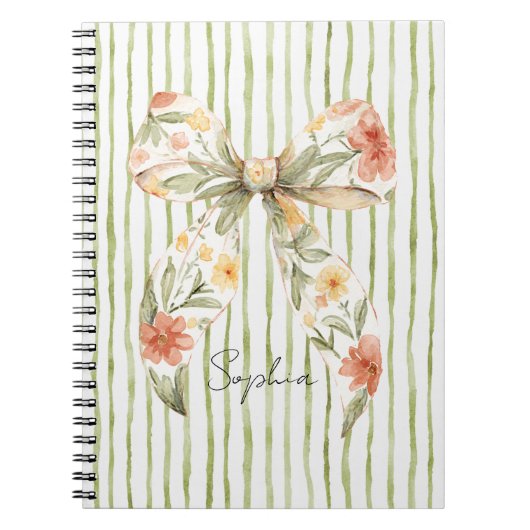 Groene Strepen Bloemenslinger Notitieboek (Voorkant)