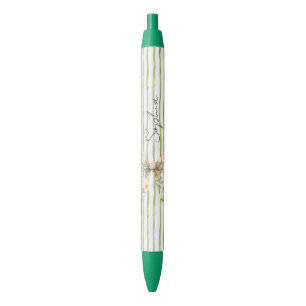 Groene Strepen Bloemenslinger Zwarte Inkt Pen